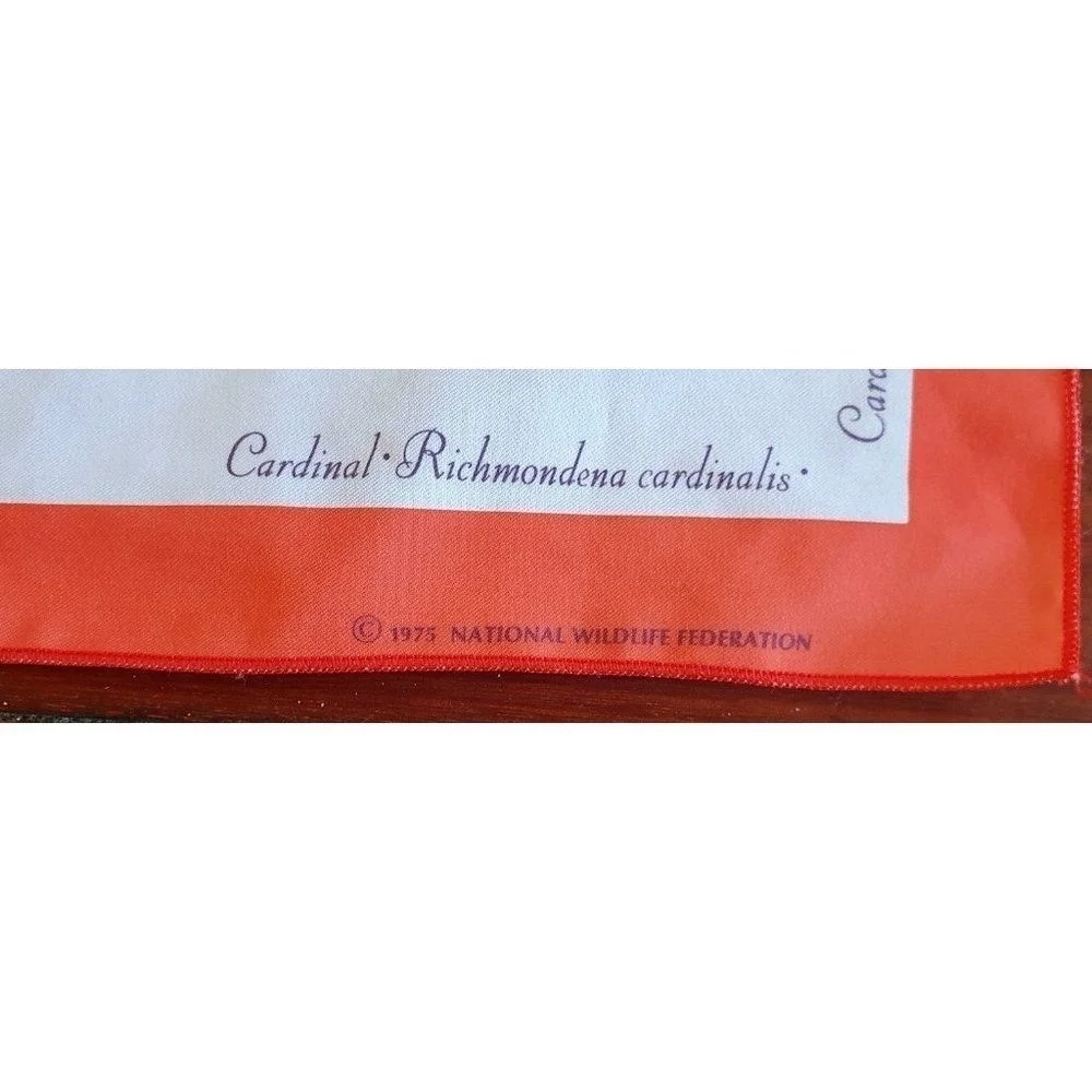Vintage 1975 Cardinal Scarf Richmondena Cardinalis Wildlife Print Oblong Red Whi